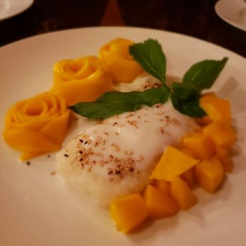 The Basil Restaurant - Sticky Rice with Sweet Mango with coconut milk sauce and toasted sesame seed. - Thai Near Me - Carson City, Nevada