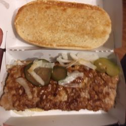 McDonald's - Yummy MCRib huh? No not at all. Did we forget it's suppose to be covered in BBQ sauce?