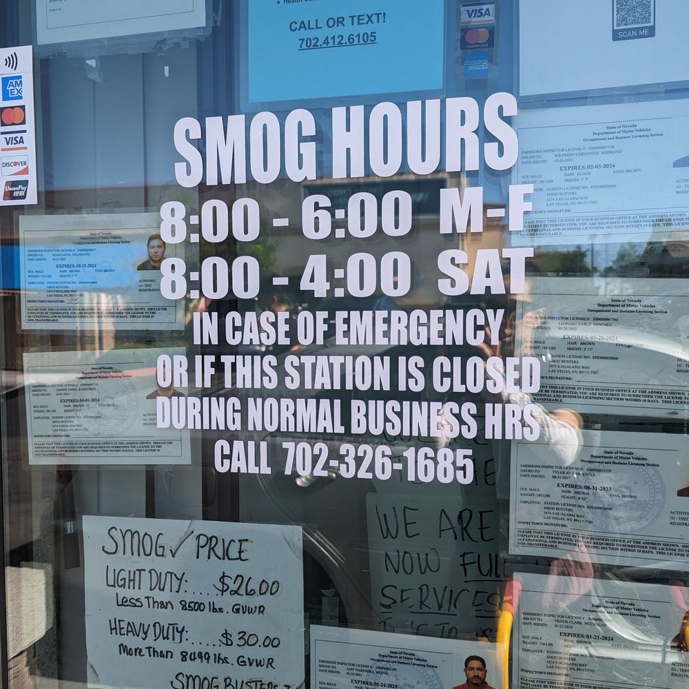 Smog Busters - Hours of operation and prices. - Smog Check Stations Near Me - Las Vegas, Nevada Smog Busters - Hours of operation and prices. - Smog Check Stations Near Me - Las Vegas, Nevada