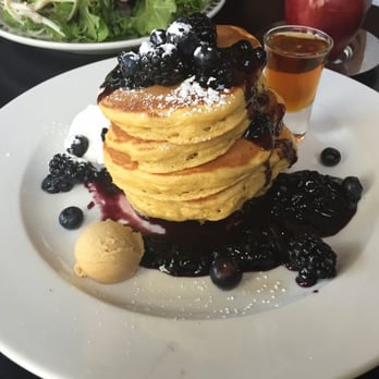 School Restaurant - Black 'n' Blue Flapjacks Stacked high w/ Black + Blueberry sauce + brown sugar butter - $12 - Bakeries Near Me - Toronto, Ontario School Restaurant - Black 'n' Blue Flapjacks Stacked high w/ Black + Blueberry sauce + brown sugar butter - $12 - Bakeries Near Me - Toronto, Ontario