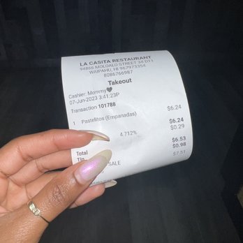 La Casita - Photo of my receipt - Salvadoran Near Me - Waipahu, Hawaii