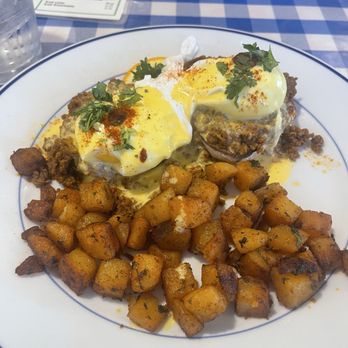 Jailhouse Cafe - Chorizo eggs, Benedict with crispy potatoes - Breakfast & Brunch Near Me - Moab, Utah