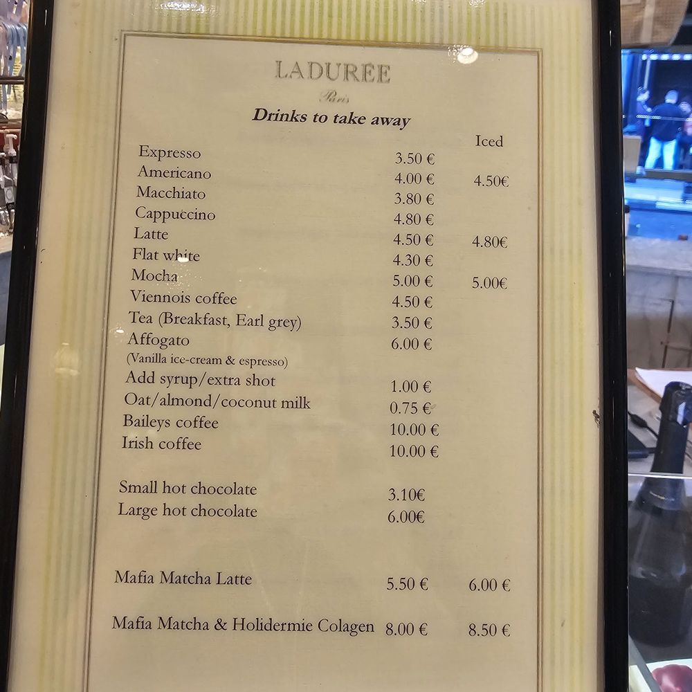 Laduree Dublin - Menu at counter - Coffee & Tea Near Me - Dublin, D Laduree Dublin - Menu at counter - Coffee & Tea Near Me - Dublin, D
