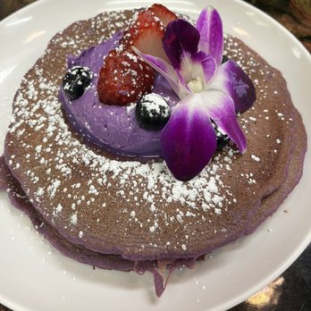 Guieb Cafe - Ube mascarpone pancakes. Yum! - New American Near Me - Aiea, Hawaii