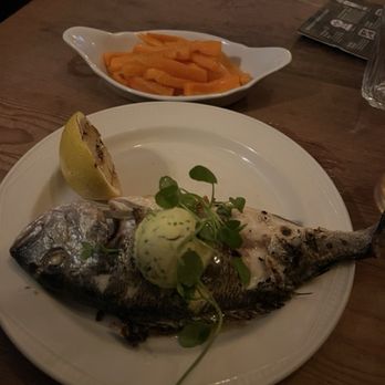 Ye Olde Cheshire Cheese - Sea Bream with buttered carrots. Delish! - Pubs Near Me - London, XGL Ye Olde Cheshire Cheese - Sea Bream with buttered carrots. Delish! - Pubs Near Me - London, XGL