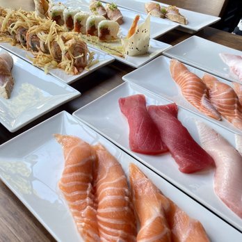 Sushi One Spot - Salmon sushi, tuna sushi, yellowtail sushi, albacore sushi, Nagoya special roll (left), Esther special roll(right) - Sushi Bars Near Me - Montclair, California Sushi One Spot - Salmon sushi, tuna sushi, yellowtail sushi, albacore sushi, Nagoya special roll (left), Esther special roll(right) - Sushi Bars Near Me - Montclair, California