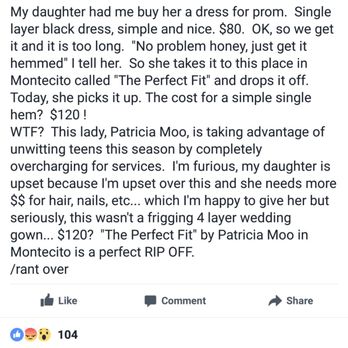 The Perfect Fit Montecito - See what kind of scum this guy is. Nasty ass. Rude jerk. Crude asshole. Pendejo cabron. - Sewing & Alterations Near Me - Santa Barbara, California
