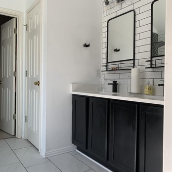 RJ Remodeling and Floors - New countertops, undermount sink, new lighting, tile on back wall, new mirrors and tile flooring - Flooring Near Me RJ Remodeling and Floors - New countertops, undermount sink, new lighting, tile on back wall, new mirrors and tile flooring - Flooring Near Me