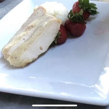Cafe Orleans - Surprisingly elegant and well crafted grilled chicken with a side of rice and fresh strawberries from the kid's menu. - Cajun/Creole Near Me - Anaheim, California