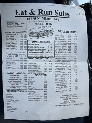 Menu photo 2 Eat & Run Subs North Miami Beach, FL Menu photo 2 Eat & Run Subs North Miami Beach, FL