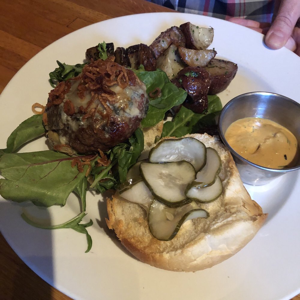 The Gill Tavern - Burger with blue cheese - New American Near Me - Gill, Massachusetts The Gill Tavern - Burger with blue cheese - New American Near Me - Gill, Massachusetts