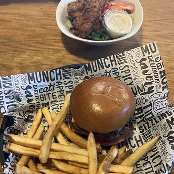 Social Goose Bar - My Smash Burger and the wife's garden salad - Bars Near Me - Brunswick, Maine