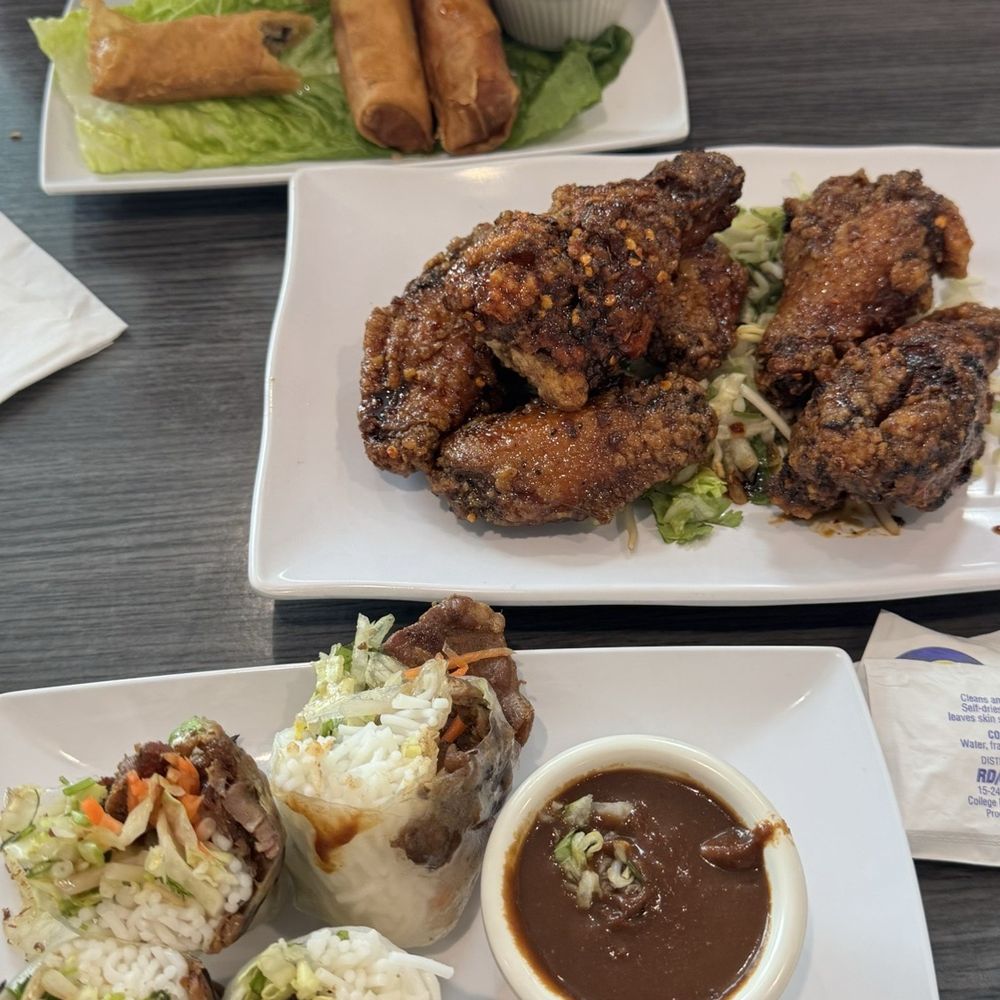 Fried Egg Rolls, Lemongrass Chicken Wings, Grilled Pork Spring Roll