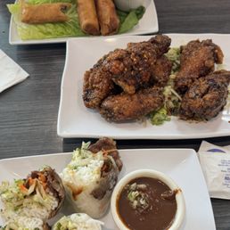 Fried Egg Rolls, Lemongrass Chicken Wings, Grilled Pork Spring Roll