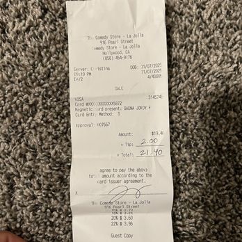 The Comedy Store - The original receipt. - Comedy Clubs Near Me - La Jolla, California