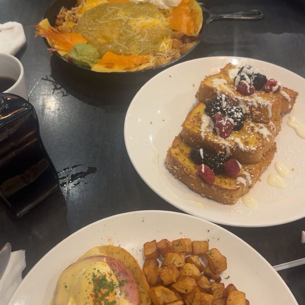 Eggs Benedict, French toast and chilaquiles Eggs Benedict, French toast and chilaquiles