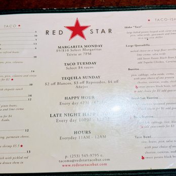 Red Star Taco Bar - Fall 2026 Menu - Cocktail Bars Near Me - Tacoma, Washington Red Star Taco Bar - Fall 2026 Menu - Cocktail Bars Near Me - Tacoma, Washington