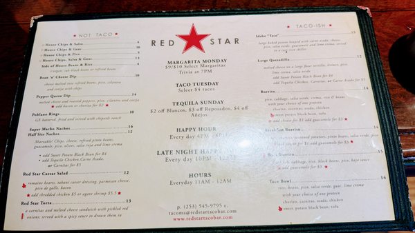 Menu photo 1 Red Star Taco Bar Tacoma, WA Menu photo 1 Red Star Taco Bar Tacoma, WA