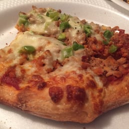 Enjoying the pizza at home.