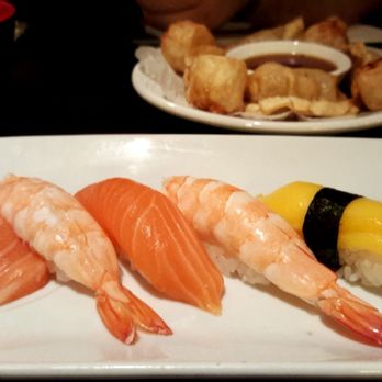 Sushi Palace - Somerville - Salmon, shrimp, and mango with gyoza and shumai in the back. - Sushi Bars Near Me - Somerville, New Jersey Sushi Palace - Somerville - Salmon, shrimp, and mango with gyoza and shumai in the back. - Sushi Bars Near Me - Somerville, New Jersey