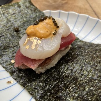 Sushi Lab Rooftop - Gold digger: A5 wagyu, marinated tuna, seared toro, uni, scallop, caviar - Japanese Near Me - New York, New York Sushi Lab Rooftop - Gold digger: A5 wagyu, marinated tuna, seared toro, uni, scallop, caviar - Japanese Near Me - New York, New York