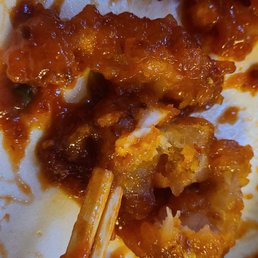 A tiny tiny piece of shrimp hiding inside a giant lump of starch. This is what I found in every single piece of chill shrimp entree. A tiny tiny piece of shrimp hiding inside a giant lump of starch. This is what I found in every single piece of chill shrimp entree.