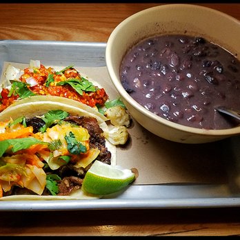 Bartaco - Orlando - The Cauliflower Taco and The Sesame Ribeye Tacos with a side of Stewed Black Beans - Tacos Near Me - Orlando, Florida
