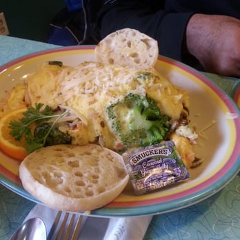 Sugar n' Spice - Garden "fluffy" omelet with pepper jack cheese. Came with a bread option on the side. Enough here for 2 meals! - Breakfast & Brunch Near Me - Cincinnati, Ohio Sugar n' Spice - Garden "fluffy" omelet with pepper jack cheese. Came with a bread option on the side. Enough here for 2 meals! - Breakfast & Brunch Near Me - Cincinnati, Ohio