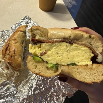 Rockstar Bagels - Egg bacon cheese and jalapeño. Way too much egg - Bagels Near Me - Austin, Texas