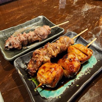 Tori Ton - Chicken Gizzard Yakitori (one with salt and one with sauce), and Tsukune Chicken Balls - Izakaya Near Me - Honolulu, Hawaii