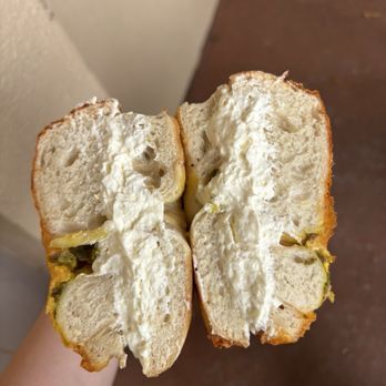 Bagel Bakery - Jalapeño cheddar bagel with plain cream cheese - Bagels Near Me - Gainesville, Florida Bagel Bakery - Jalapeño cheddar bagel with plain cream cheese - Bagels Near Me - Gainesville, Florida