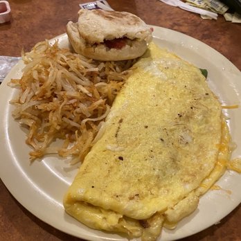 Breck's Green Acres Restaurant - Omelet, had browns, and English muffin. - Coffee & Tea Near Me - Vassar, Kansas Breck's Green Acres Restaurant - Omelet, had browns, and English muffin. - Coffee & Tea Near Me - Vassar, Kansas