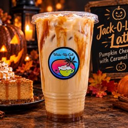 Wake Up Call - One of our Halloween season specials: The Jack-O-Lantern Latte! It's a Pumpkin Cheesecake Latte with Caramel Drizzle.