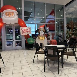Sales floor decorated for the winter holidays