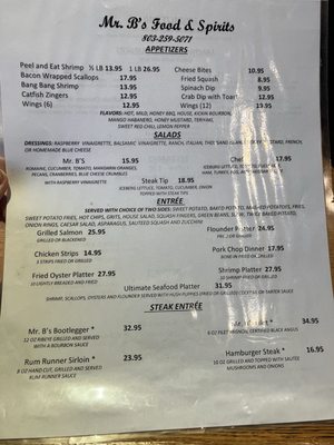 Menu photo 1 Mr B's Food and Spirits Barnwell, SC Menu photo 1 Mr B's Food and Spirits Barnwell, SC