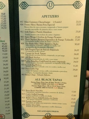 Menu photo 5 All Black Irish Pub São Paulo, SP