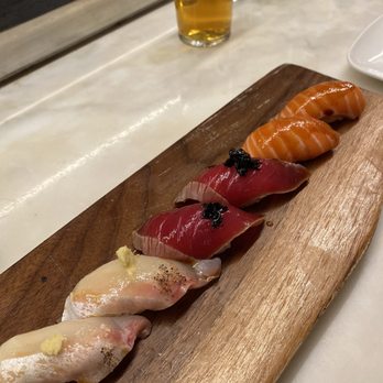 Uchi Houston - Kurodai, tuna(?), salmon nigiri - Sushi Bars Near Me - Houston, Texas Uchi Houston - Kurodai, tuna(?), salmon nigiri - Sushi Bars Near Me - Houston, Texas