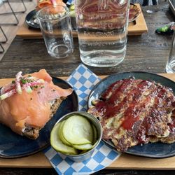 Broder - Open faced seafood sandwich and potato pancakes. Delicious!!!