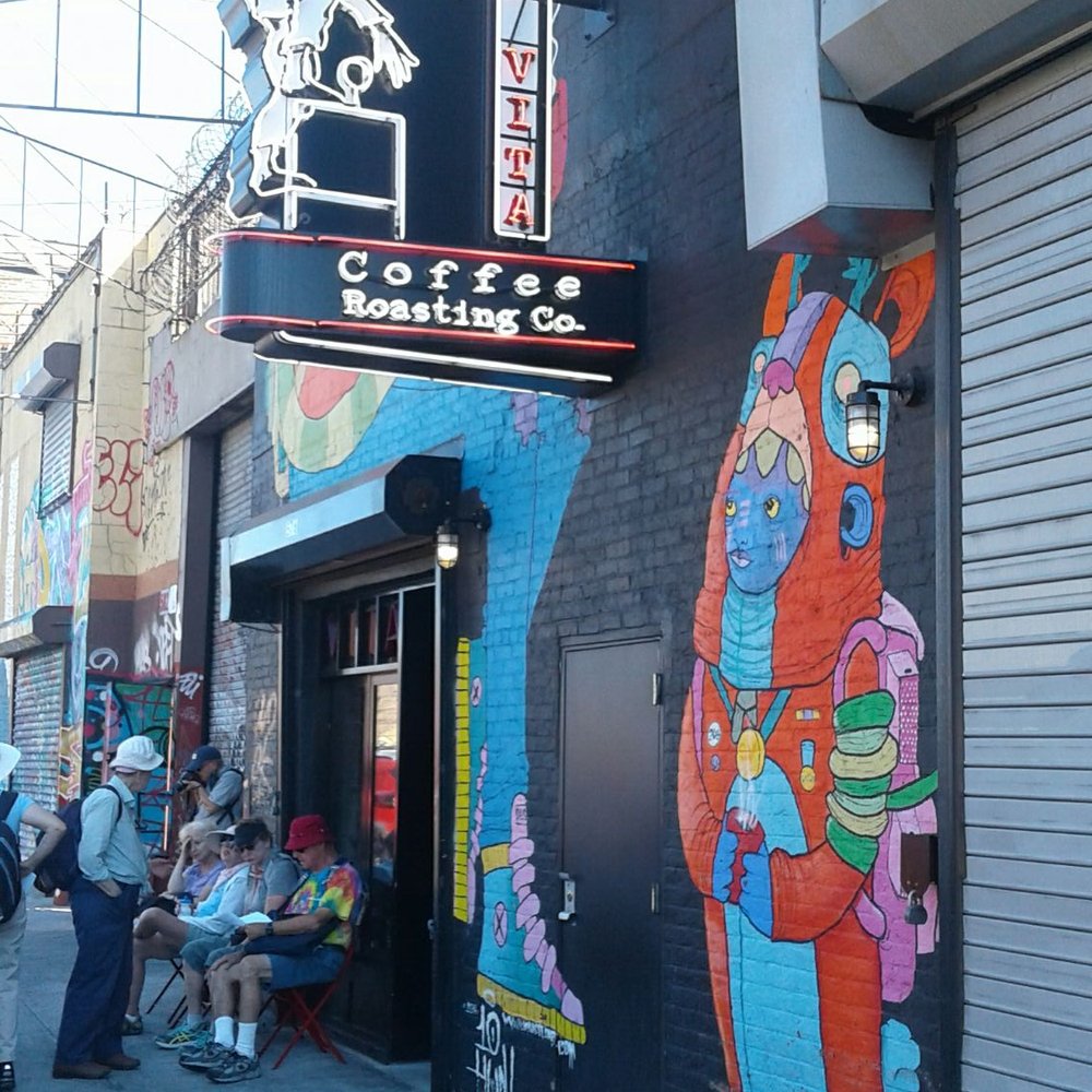 Caffe Vita Bushwick - The people gathered outside, at the front - Coffee & Tea Near Me - Brooklyn, New York