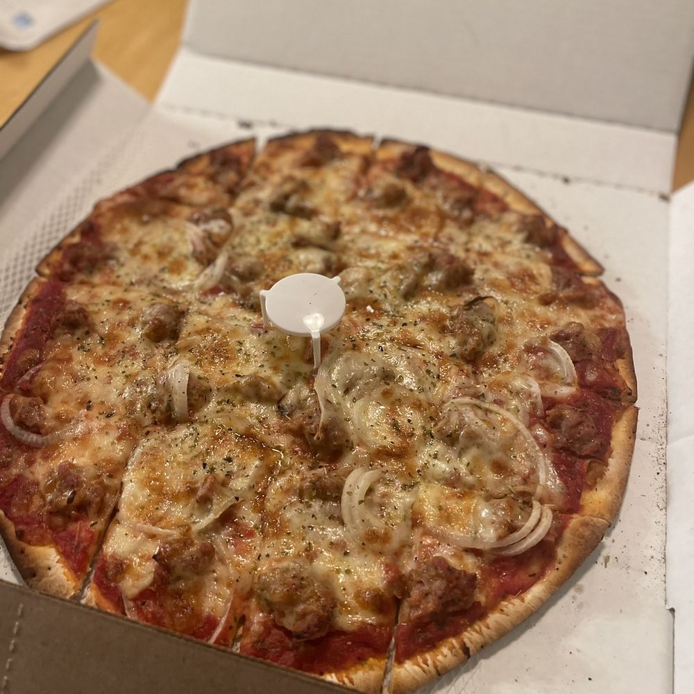 J & J Pizza - 14" Thin Crust with sausage and onions - Pizza Near Me - Palatine, Illinois J & J Pizza - 14" Thin Crust with sausage and onions - Pizza Near Me - Palatine, Illinois