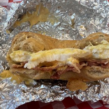 Sully's Steamers - After a few bites of the yummy Breakfast Bagel (with bacon, egg, and American cheese) - Sandwiches Near Me - Davidson, North Carolina