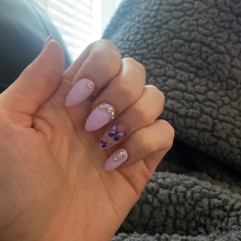 Bamboo Nails & Spa - Almond lavender nails with butterfly decal and rhinestone embellishments! - Nail Salons Near Me - Round Rock, Texas Bamboo Nails & Spa - Almond lavender nails with butterfly decal and rhinestone embellishments! - Nail Salons Near Me - Round Rock, Texas