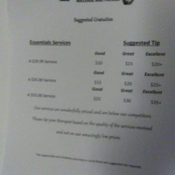 Essentials Massage & Facials - Tipping signage, sorry it's blurry. - Day Spas Near Me - Sarasota, Florida Essentials Massage & Facials - Tipping signage, sorry it's blurry. - Day Spas Near Me - Sarasota, Florida