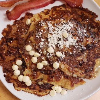 Ruby Sunshine Charleston, Victory - White chocolate chip bourbon pancakes with bacon - Breakfast & Brunch Near Me - Charleston, South Carolina Ruby Sunshine Charleston, Victory - White chocolate chip bourbon pancakes with bacon - Breakfast & Brunch Near Me - Charleston, South Carolina