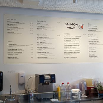 Salmon Wave - a menu on the wall of a restaurant - Sushi Bars Near Me - Burnaby, British Columbia Salmon Wave - a menu on the wall of a restaurant - Sushi Bars Near Me - Burnaby, British Columbia
