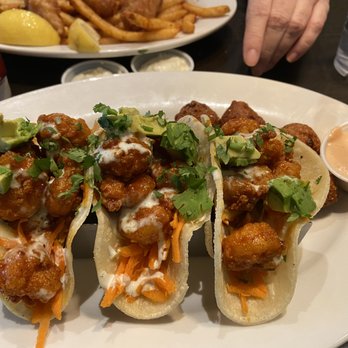 Fish City Grill - Chipotle Shrimp tacos with hush puppies - Seafood Near Me - Allen, Texas Fish City Grill - Chipotle Shrimp tacos with hush puppies - Seafood Near Me - Allen, Texas