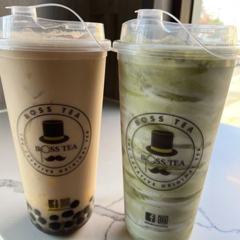 Boss Tea - Left: M1-Boss Tea with boba and pudding Right: Matcha Hurricane - Coffee & Tea Near Me - Seattle, Washington