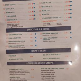 Drinks menu