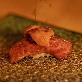 Sushi Koya - A5 Wagyu beef topped with uni and winter black truffle - Sushi Bars Near Me - New York, New York Sushi Koya - A5 Wagyu beef topped with uni and winter black truffle - Sushi Bars Near Me - New York, New York