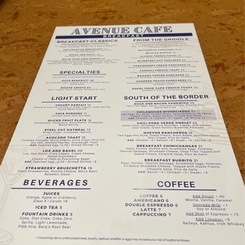 Avenue Cafe - Menu - Bars Near Me - Las Vegas, Nevada Avenue Cafe - Menu - Bars Near Me - Las Vegas, Nevada